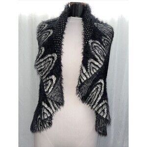 Sioni Women's Sweater Vest Black & White Open Front Size Med